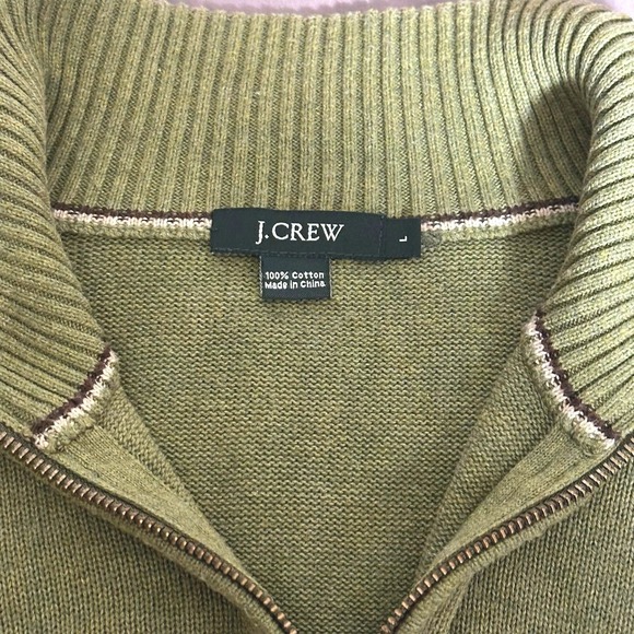 J.Crew Cotton Quarter Zip Pullover Mens L Sage Green Mock Neck Sweater - Picture 4 of 11